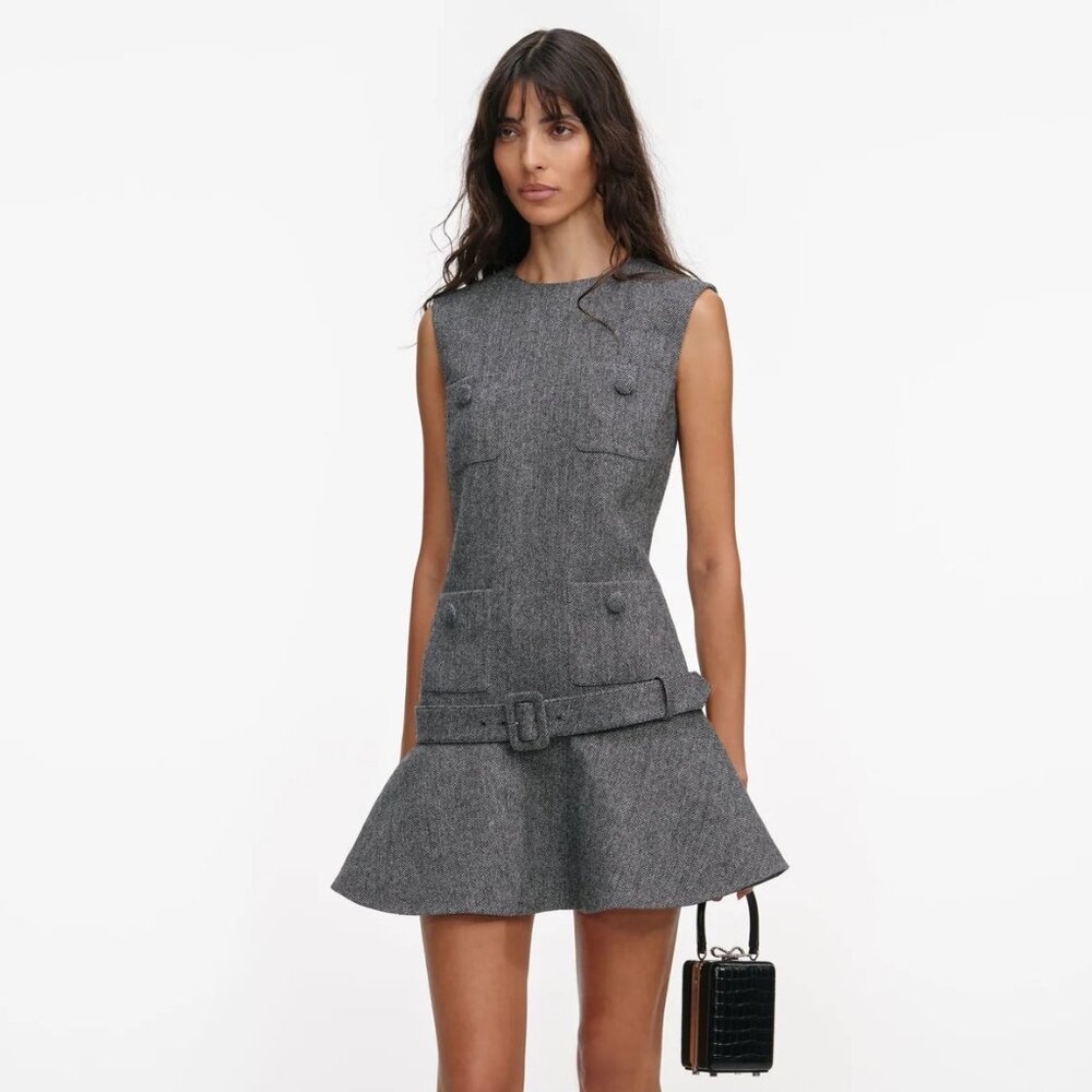 Self-Portrait Herringbone wool-blend minidress